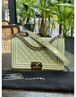 CHANEL MEDIUM BOY IN SOFT YELLOW PATENT LEATHER