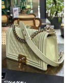 CHANEL MEDIUM BOY IN SOFT YELLOW PATENT LEATHER