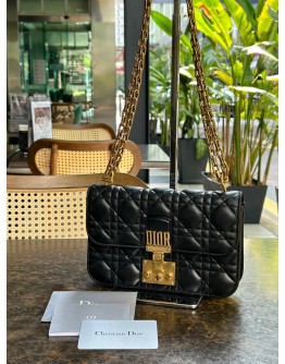 CHRISTIAN DIOR DIORADDICT FLAP BAG IN BLACK CANNAGE LAMBSKIN LEATHER
