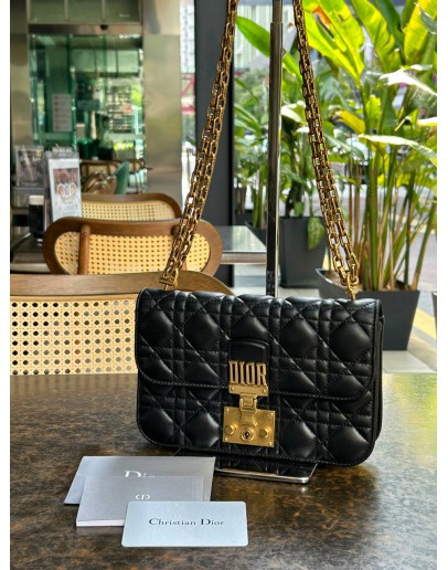 CHRISTIAN DIOR DIORADDICT FLAP BAG IN BLACK CANNAGE LAMBSKIN LEATHER