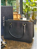 PRADA BLACK SAFFIANO LUX LEATHER MINI GALLIERA DOUBLE ZIP HANDBAG