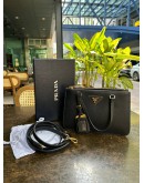 PRADA BLACK SAFFIANO LUX LEATHER MINI GALLIERA DOUBLE ZIP HANDBAG