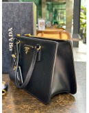PRADA BLACK SAFFIANO LUX LEATHER MINI GALLIERA DOUBLE ZIP HANDBAG