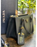 PRADA BLACK SAFFIANO LUX LEATHER MINI GALLIERA DOUBLE ZIP HANDBAG
