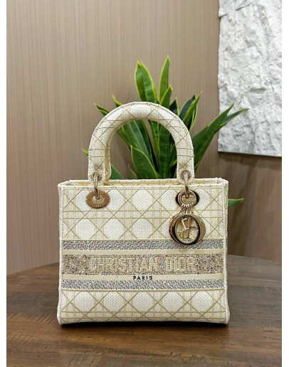 CHRISTIAN DIOR SEASONAL MEDIUM LADY DIOR D-LITE DRAPE IN CRYSTAL