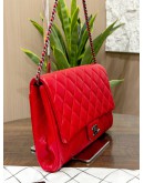 CHANEL TIMELESS CLASSIQUE FLAP SHOULDER CHAIN BAG IN RED CAVIAR LEATHER WITH SILVER HARDWARE