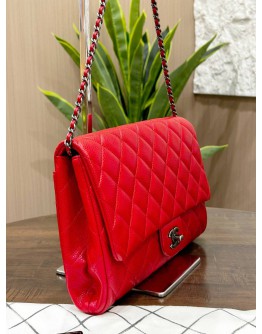 CHANEL TIMELESS CLASSIQUE FLAP SHOULDER CHAIN BAG IN RED CAVIAR LEATHER WITH SILVER HARDWARE