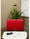 CHANEL TIMELESS CLASSIQUE FLAP SHOULDER CHAIN BAG IN RED CAVIAR LEATHER WITH SILVER HARDWARE