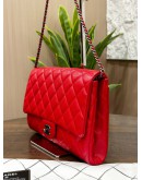 CHANEL TIMELESS CLASSIQUE FLAP SHOULDER CHAIN BAG IN RED CAVIAR LEATHER WITH SILVER HARDWARE