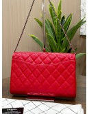 CHANEL TIMELESS CLASSIQUE FLAP SHOULDER CHAIN BAG IN RED CAVIAR LEATHER WITH SILVER HARDWARE