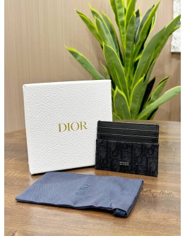 CHRISTIAN DIOR CARD HOLDER IN BLACK DIOR OBLIQUE JACQUARD WITH BLACK GRAINED CALF LEATHER