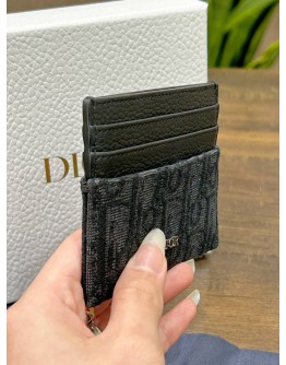 CHRISTIAN DIOR CARD HOLDER IN BLACK DIOR OBLIQUE JACQUARD WITH BLACK GRAINED CALF LEATHER