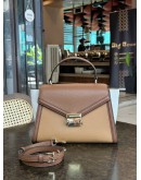 MICHAEL KORS WHITNEY SATCHEL LEATHER TOP HANDLE HANDBAG IN DUAL TONED WITH STRAP