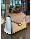 MICHAEL KORS WHITNEY SATCHEL LEATHER TOP HANDLE HANDBAG IN DUAL TONED WITH STRAP