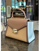 MICHAEL KORS WHITNEY SATCHEL LEATHER TOP HANDLE HANDBAG IN DUAL TONED WITH STRAP