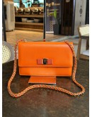 SALVATORE FERRAGAMO VARA BOW CHAIN CROSSBODY BAG IN COWHIDE TANGERINE ORANGE LEATHER