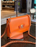 SALVATORE FERRAGAMO VARA BOW CHAIN CROSSBODY BAG IN COWHIDE TANGERINE ORANGE LEATHER