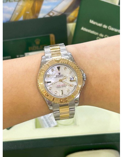ROLEX YATCH MASTER REF 168623 DIAMOND MOP MOTHER OF PEARL & 18K 750 YELLOW GOLD LIMITED PIECE 35MM DIAL AUTOMATIC WATCH