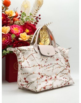 LONGCHAMP LE PLIAGE SAKURA MEDIUM SHOULDER BAG IN LIGHT PINK NYLON & LEATHER