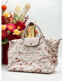 LONGCHAMP LE PLIAGE SAKURA MEDIUM SHOULDER BAG IN LIGHT PINK NYLON & LEATHER