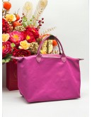 LONGCHAMP LE PLIAGE MEDIUM SHOULDER BAG IN PINK NYLON & LEATHER
