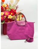 LONGCHAMP LE PLIAGE MEDIUM SHOULDER BAG IN PINK NYLON & LEATHER
