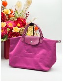 LONGCHAMP LE PLIAGE MEDIUM SHOULDER BAG IN PINK NYLON & LEATHER