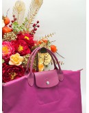 LONGCHAMP LE PLIAGE MEDIUM SHOULDER BAG IN PINK NYLON & LEATHER