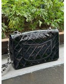 CHANEL VINTAGE SINGLE FLAP IN BLACK PATENT LEATHER SILVER HARDWARE CHAIN SHOULDER BAG