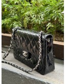 CHANEL VINTAGE SINGLE FLAP IN BLACK PATENT LEATHER SILVER HARDWARE CHAIN SHOULDER BAG
