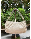 PRADA NEUTRAL SHINY LEATHER CHAIN SHOULDER BAG