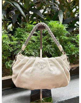 PRADA NEUTRAL SHINY LEATHER CHAIN SHOULDER BAG