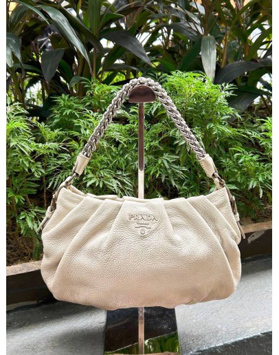 PRADA NEUTRAL SHINY LEATHER CHAIN SHOULDER BAG