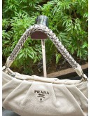 PRADA NEUTRAL SHINY LEATHER CHAIN SHOULDER BAG