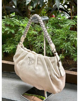 PRADA NEUTRAL SHINY LEATHER CHAIN SHOULDER BAG