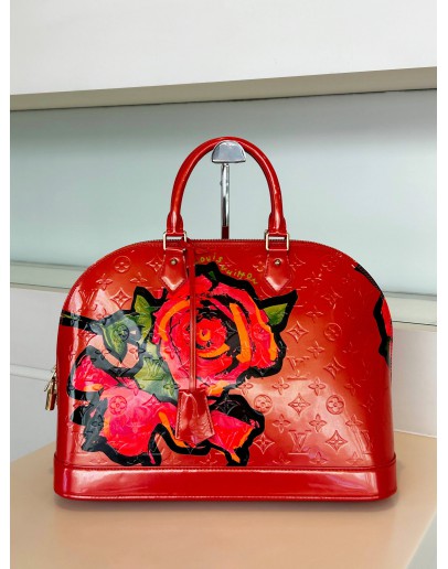 LOUIS VUITTON X STEPHAN SPROUSE ROSES PRINTS LIMITED SPECIAL SEASONAL EDITION SERIES GM ALMA IN MONOGRAM VERNIS LEATHER HANDBAG