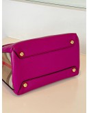 BURBERRY BABY BANNER TOTE HANDBAG IN MAGENTA PINK GRAINED LEATHER WITH HOUSE CHECK CANVAS ON SIDE PANELS