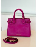 BURBERRY BABY BANNER TOTE HANDBAG IN MAGENTA PINK GRAINED LEATHER WITH HOUSE CHECK CANVAS ON SIDE PANELS