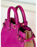 BURBERRY BABY BANNER TOTE HANDBAG IN MAGENTA PINK GRAINED LEATHER WITH HOUSE CHECK CANVAS ON SIDE PANELS