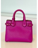 BURBERRY BABY BANNER TOTE HANDBAG IN MAGENTA PINK GRAINED LEATHER WITH HOUSE CHECK CANVAS ON SIDE PANELS