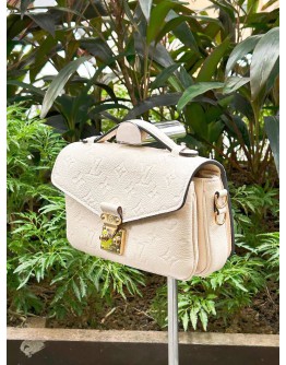 LV LOUIS VUITTON EAST WEST POCHETTE METIS CHAIN STRAP BAG IN WHITE EMPREINTE LEATHER