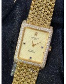 ROLEX CELLINI FULL 18K 750 YELLOW GOLD FACTORY DIAMONDS 3/6/9 BLUE SAPPHIRE INDICES REF 4930 GOLD TEXTURE DIAL 33MM X 24MM MANUAL WINDING WATCH