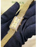 ROLEX CELLINI FULL 18K 750 YELLOW GOLD FACTORY DIAMONDS 3/6/9 BLUE SAPPHIRE INDICES REF 4930 GOLD TEXTURE DIAL 33MM X 24MM MANUAL WINDING WATCH