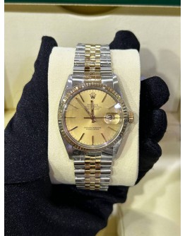 ROLEX DATEJUST 36 HALF 18K 750 YELLOW GOLD REF 16013 CHAMPAGNE DIAL 36MM AUTOMATIC WATCH