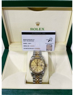 ROLEX DATEJUST 36 HALF 18K 750 YELLOW GOLD REF 16013 CHAMPAGNE DIAL 36MM AUTOMATIC WATCH