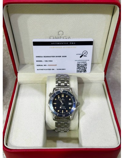 OMEGA SEAMASTER DIVER 300M REF 196.1502 BLUE DIAL 36MM QUARTZ WATCH