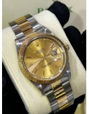 ROLEX OYSTER PERPETUAL DATE HALF 18K 750 YELLOW GOLD REF 15223 CHAMPAGNE DIAL 34MM AUTOMATIC WATCH
