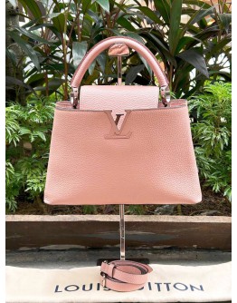 LV LOUIS VUITTON MM CAPUCINE IN BEIGE / PINK TAURILLON LEATHER