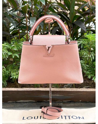 LV LOUIS VUITTON MM CAPUCINE IN BEIGE / PINK TAURILLON LEATHER