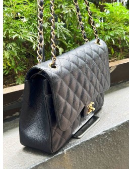 CHANEL JUMBO CLASSIC DOUBLE FLAP BLACK CAVIAR LEATHER GHW